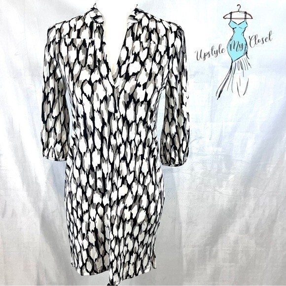 Banana Republic white gray and black abstract print Henley shirt dress size XXSP - Picture 1 of 5